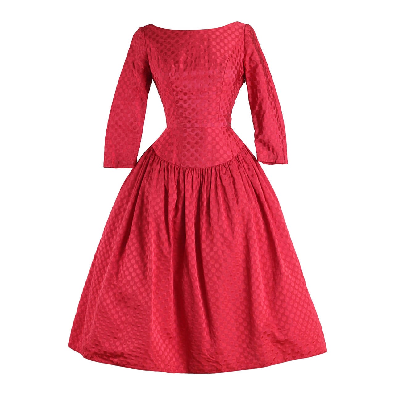 Vintage 1950s Red Dot Taffeta Party Dress For Sale