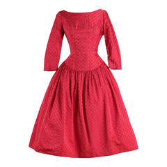 Vintage 1950s Red Dot Taffeta Party Dress