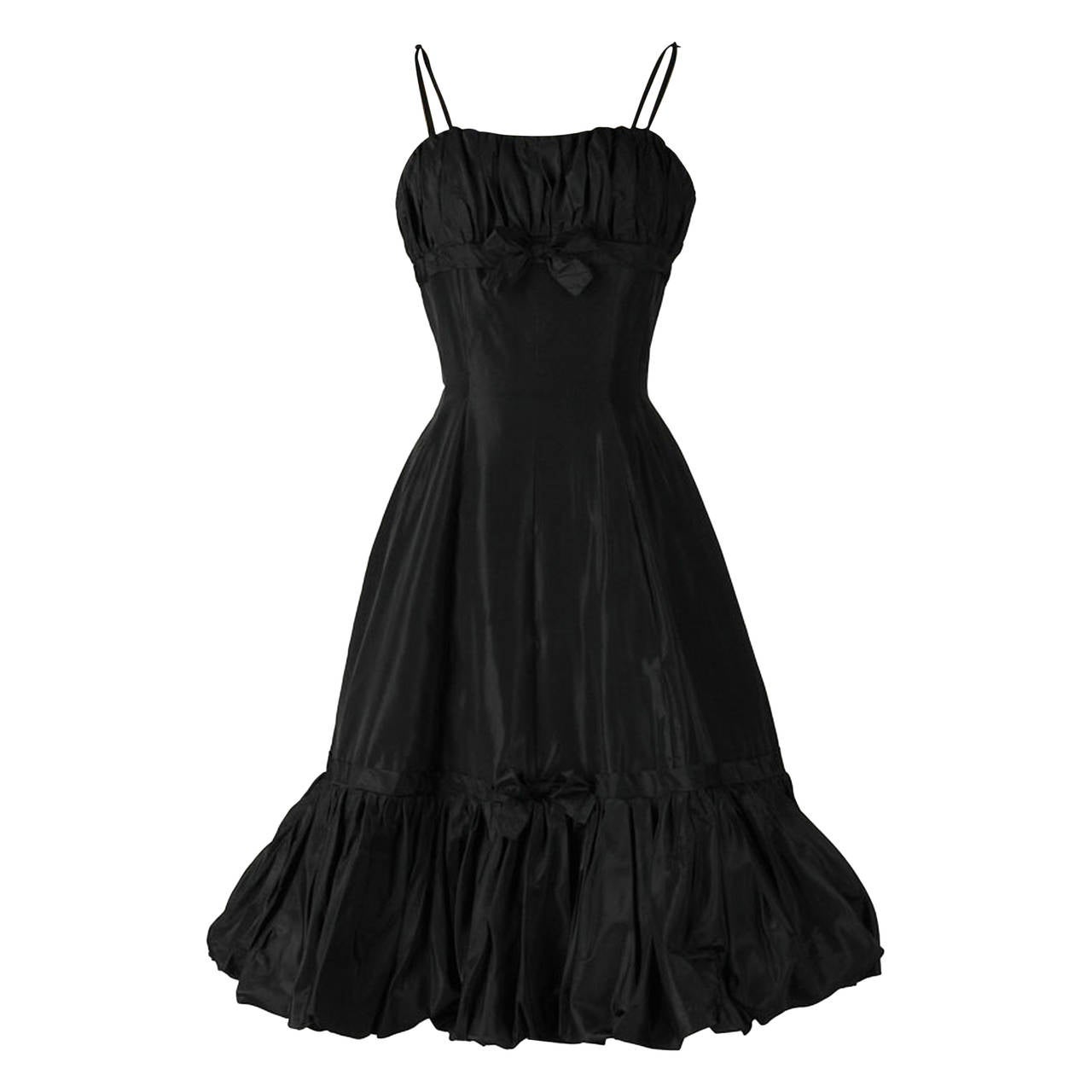 Vintage 1950s Emma Domb Black Taffeta Dress For Sale