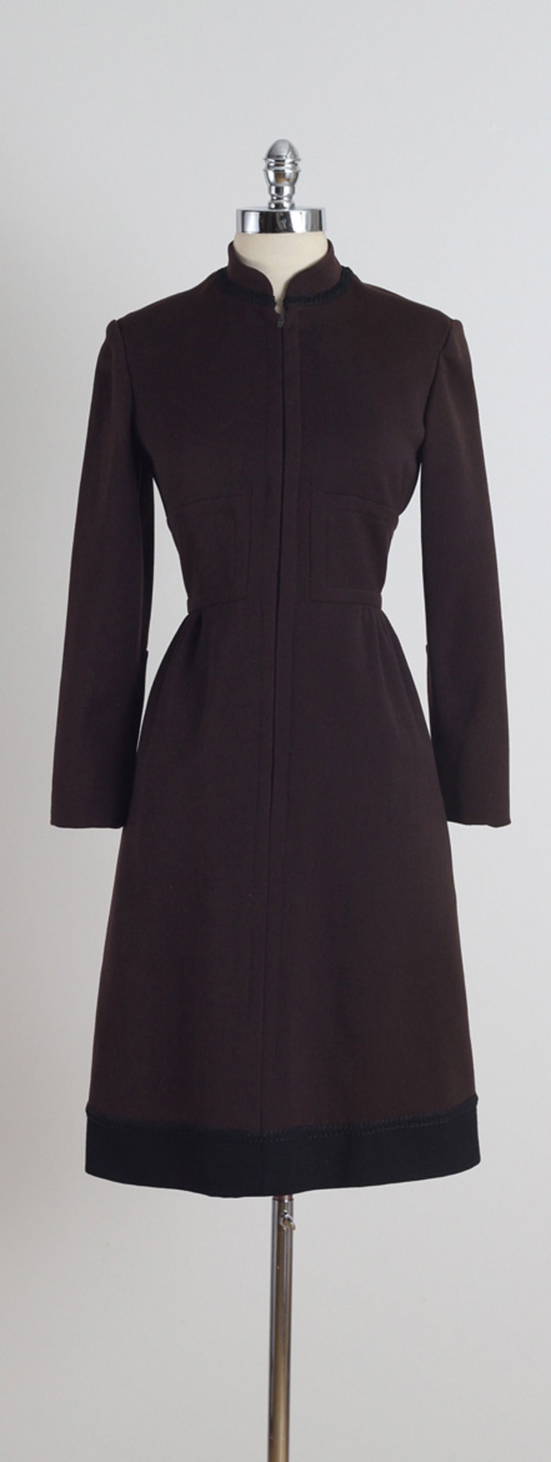 Vintage 1960s Ceil Chapman Wool Military Inspired Dress 5