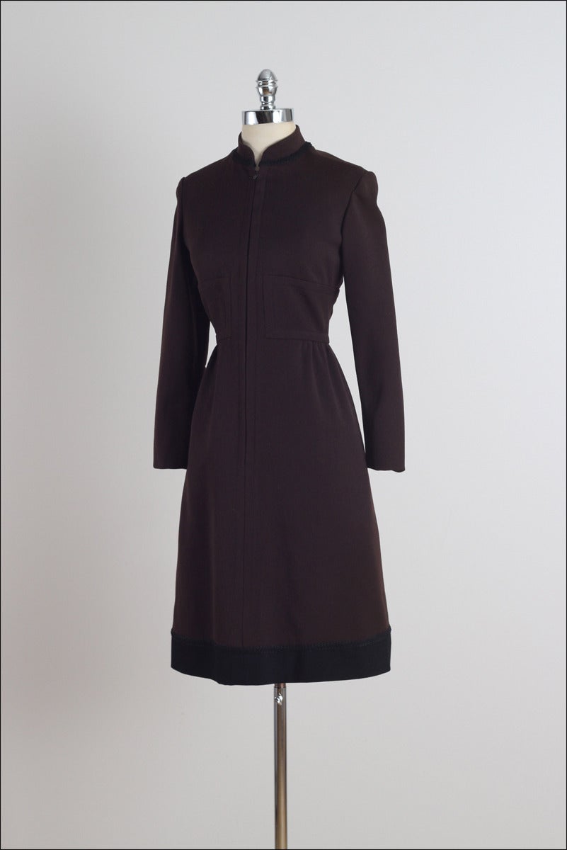 Vintage 1960s Ceil Chapman Wool Military Inspired Dress 1