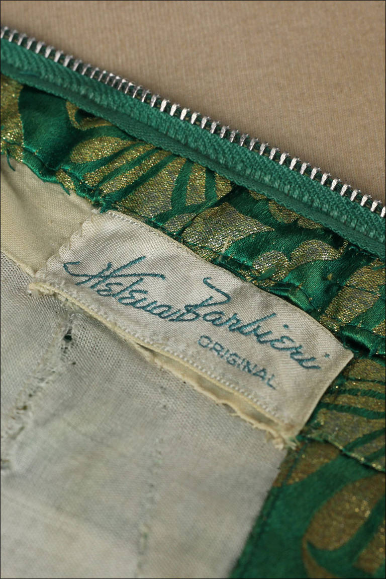 Vintage 1950's Helena Barbieri Green Silk Satin Brocade Dress 1