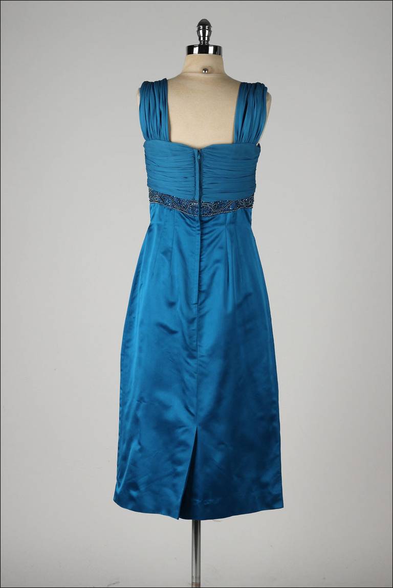 Vintage 1950's Sapphire Blue Parnes Feinstein Satin Dress 1