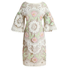 Vintage 1960s Ivory Floral Cotton Lace Dress