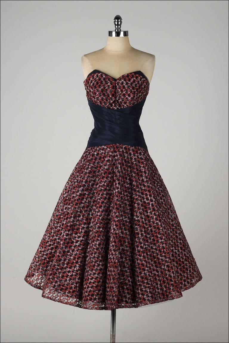 Vintage 1950's Woven Ribbon Strapless Dress at 1stDibs