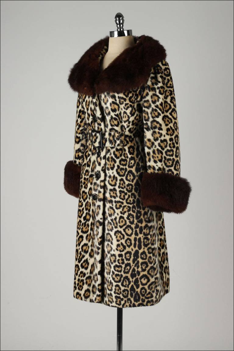 Vintage 1960's Leopard Print Faux Fur Coat 2