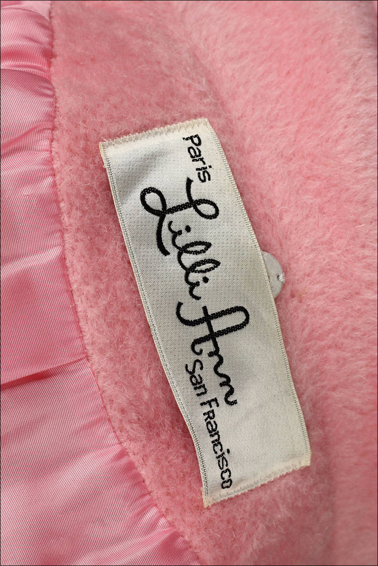 Vintage 1960's Lilli Ann Pink Wool Fox Fur Coat 5