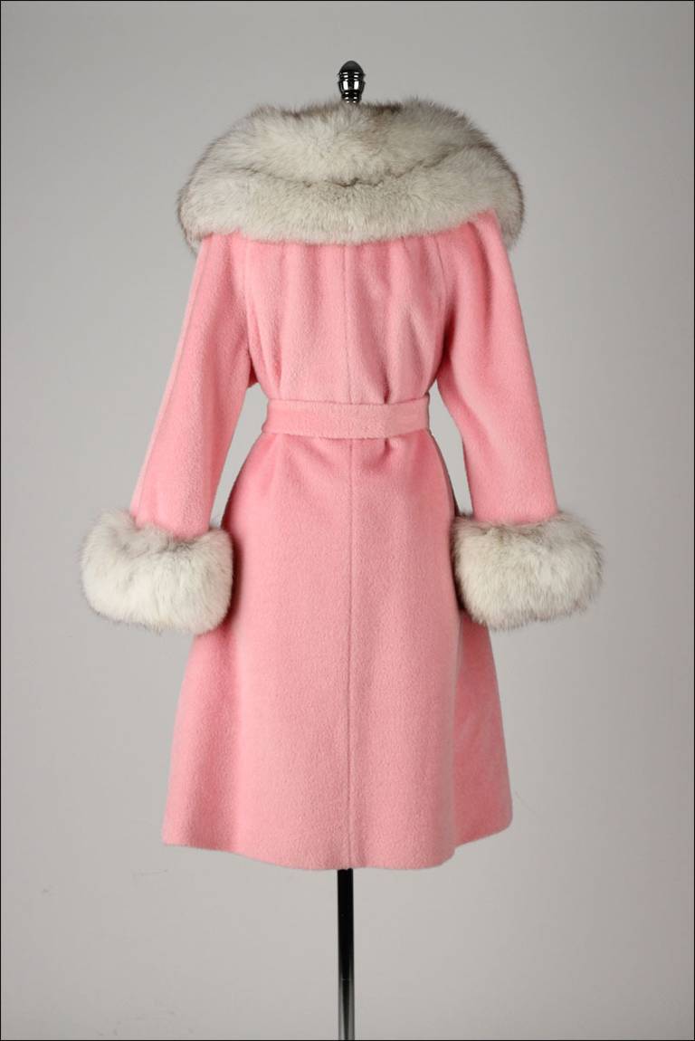 Vintage 1960's Lilli Ann Pink Wool Fox Fur Coat 3