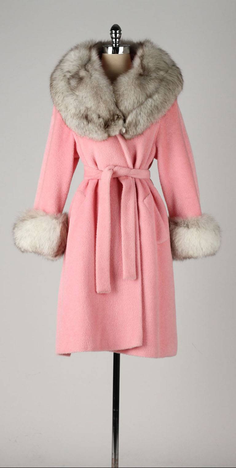 Vintage 1960's Lilli Ann Pink Wool Fox Fur Coat 6