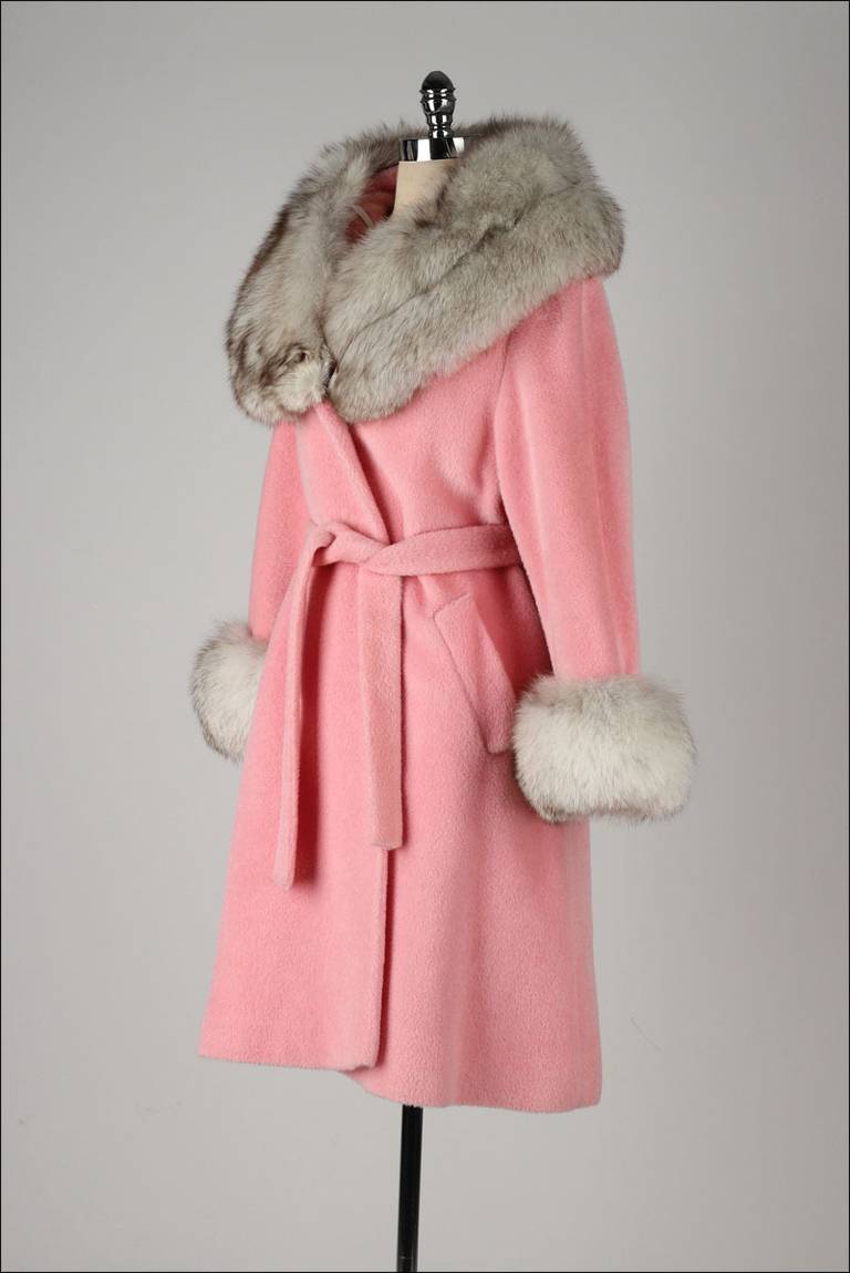 Vintage 1960's Lilli Ann Pink Wool Fox Fur Coat at 1stDibs