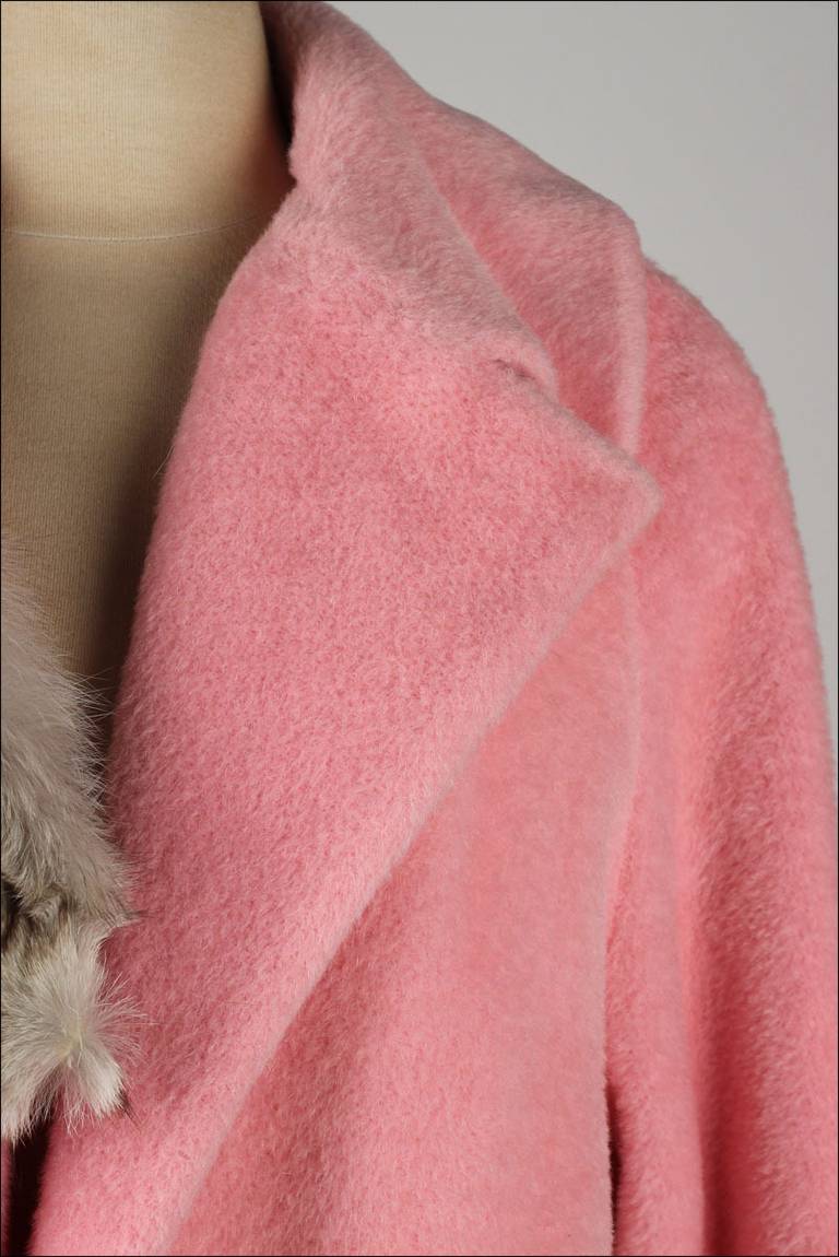 Vintage 1960's Lilli Ann Pink Wool Fox Fur Coat 2
