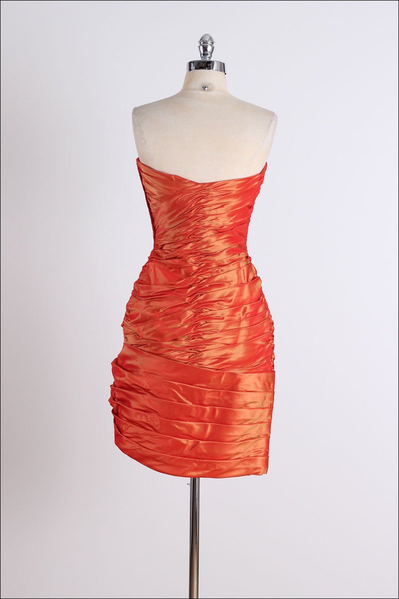 Vintage 1980's Vicky Tiel Orange Silk Cocktail Dress 2
