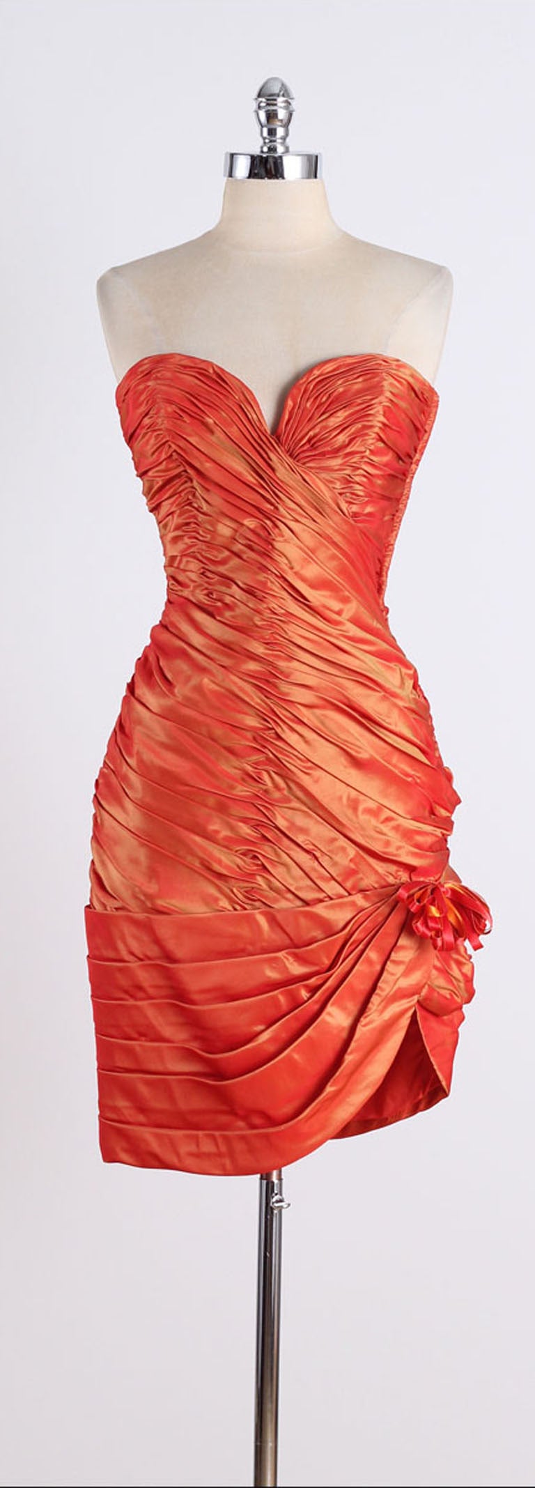 Vintage 1980's Vicky Tiel Orange Silk Cocktail Dress 4