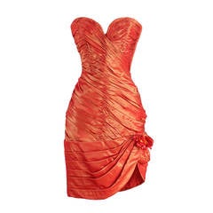 Vintage 1980's Vicky Tiel Orange Silk Cocktail Dress