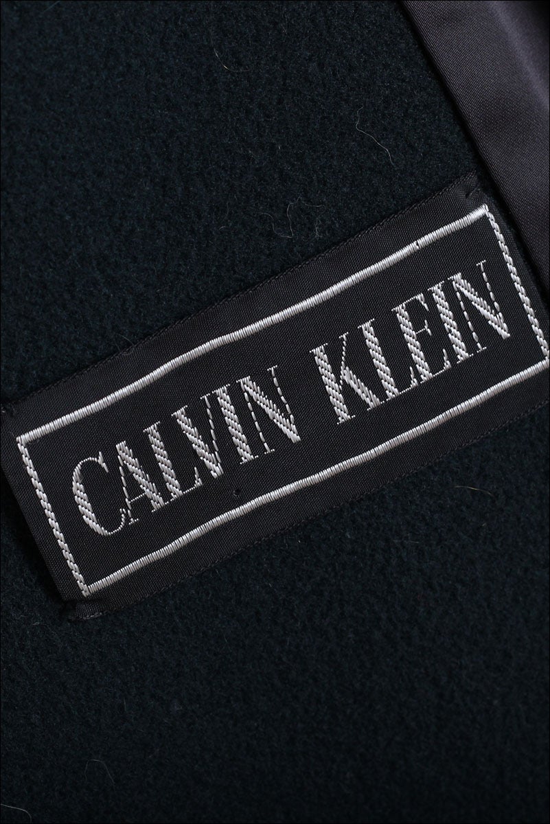 Vintage 1980's Calvin Klein Green Wool Fox Coat 1