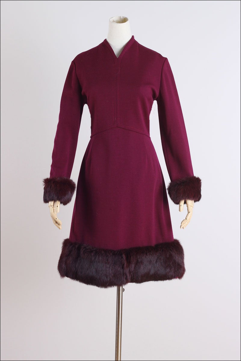 ➳ vintage 1960's dress/matching cape

* eggplant wool
* acetate lining
* dyed rabbit fur
* back zipper
* button front cape
* by Lilli Ann

condition | excellent

fits like m/l

length 40