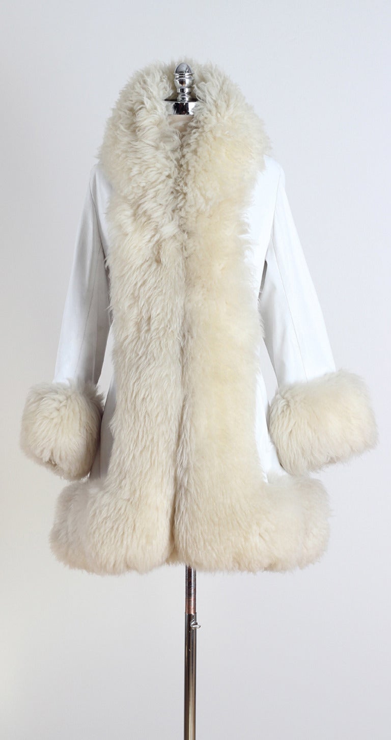 Vintage 1970's Lilli Ann White Leather Shearling Coat 4