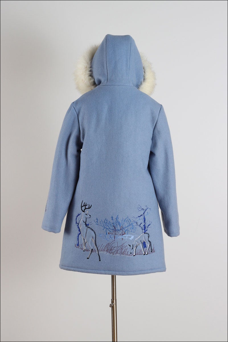 Women's Vintage 1970's Wool Deer Print Fox Fur Coat