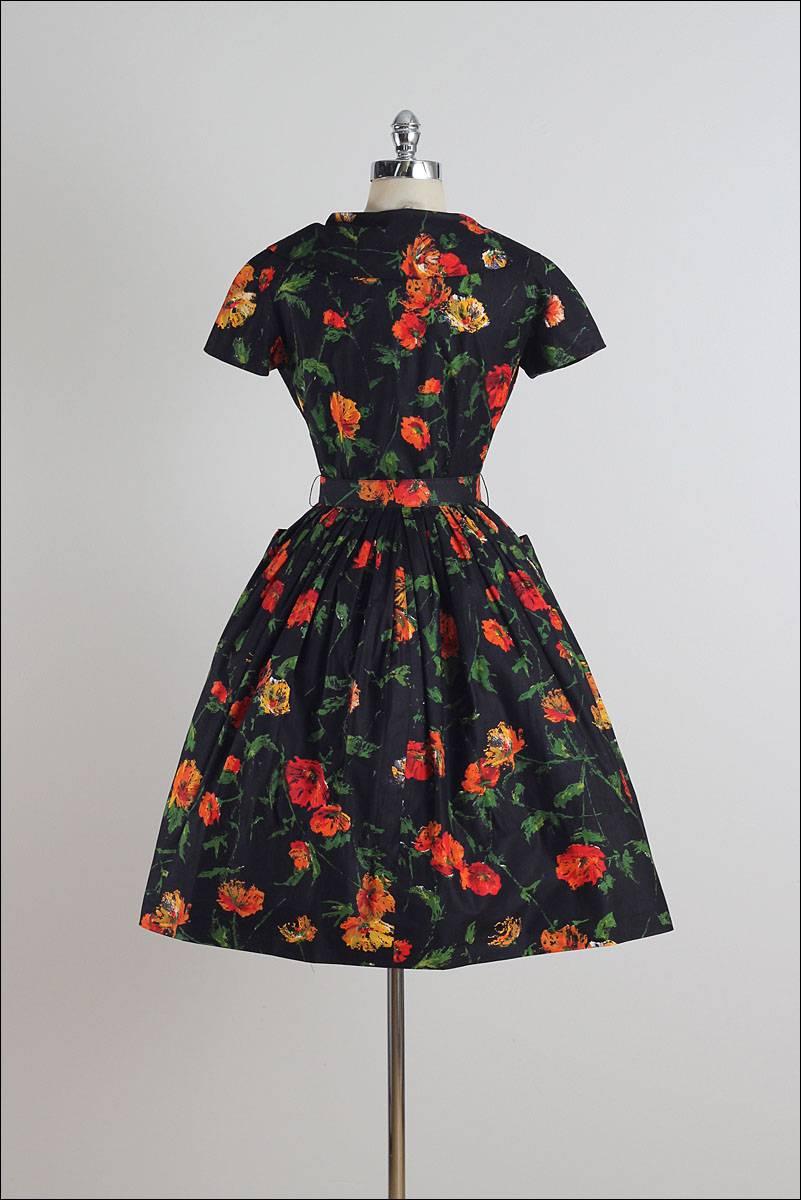 Vintage 1950s Patullo-Jo Copeland Black Floral Dress 4