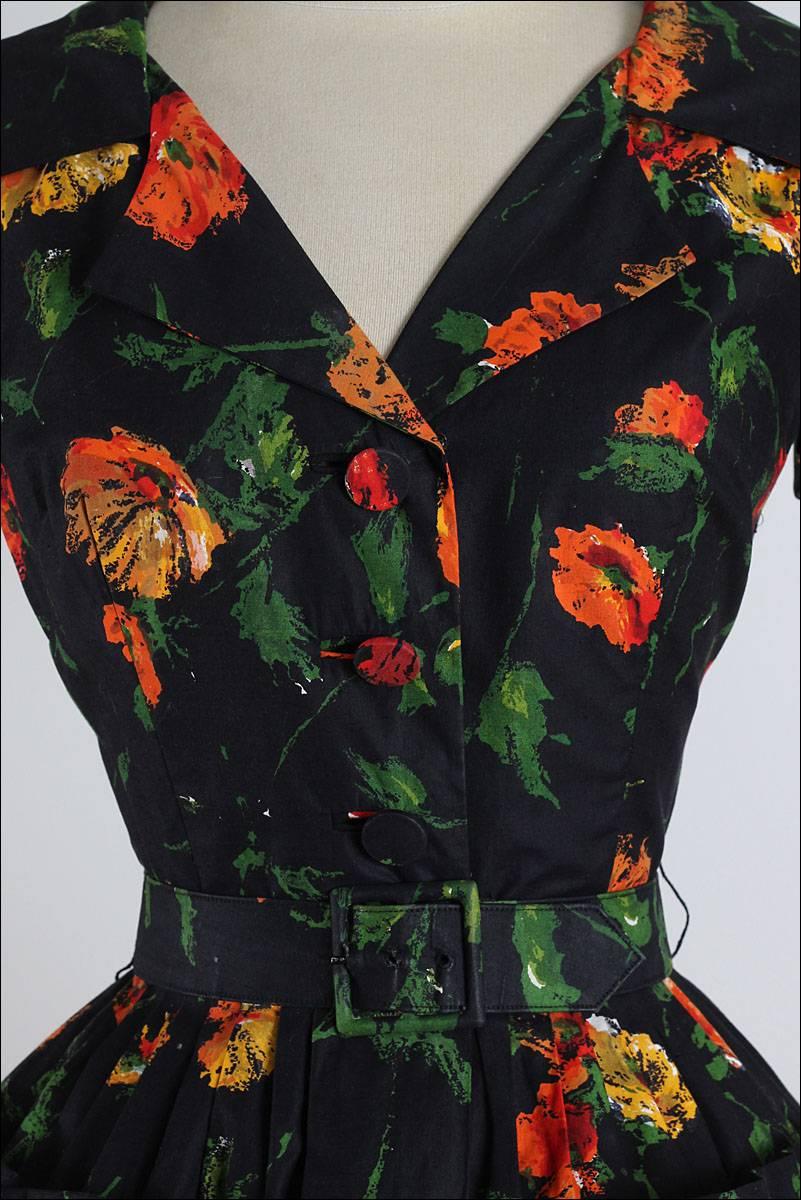 Women's Vintage 1950s Patullo-Jo Copeland Black Floral Dress