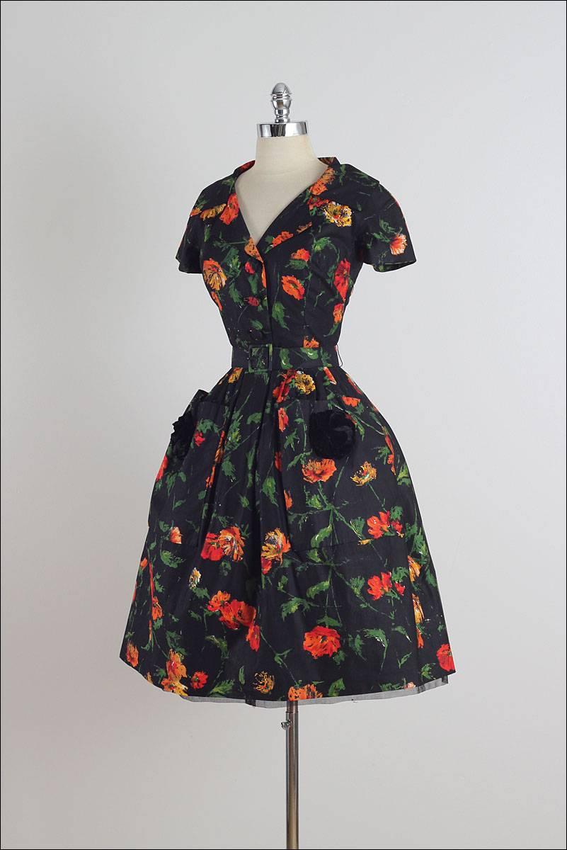 Vintage 1950s Patullo-Jo Copeland Black Floral Dress 2