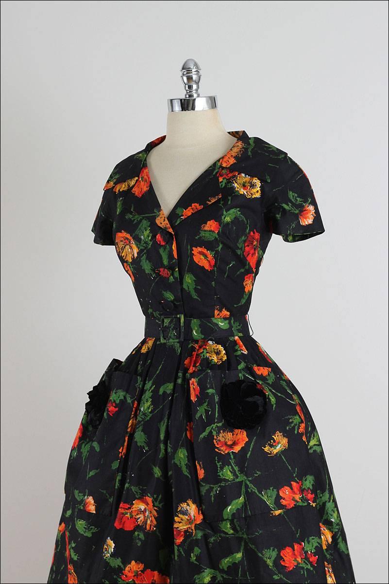Vintage 1950s Patullo-Jo Copeland Black Floral Dress 3