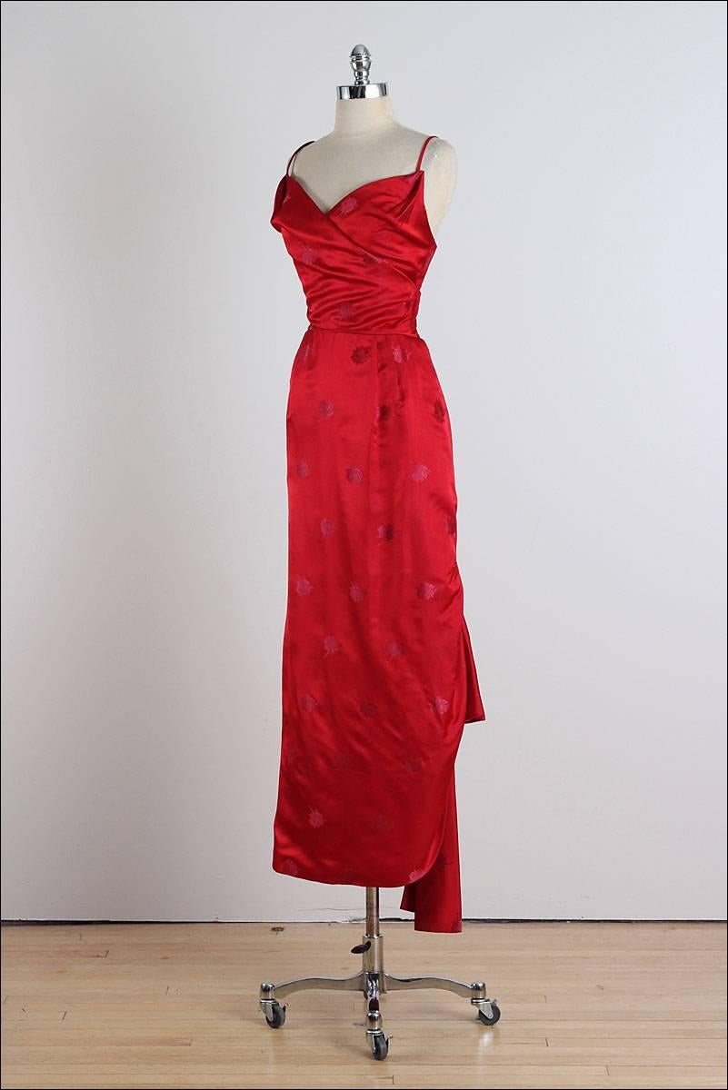 Vintage 1950s Bergdorf Goodman Red Rose Silk Brocade Dress 1