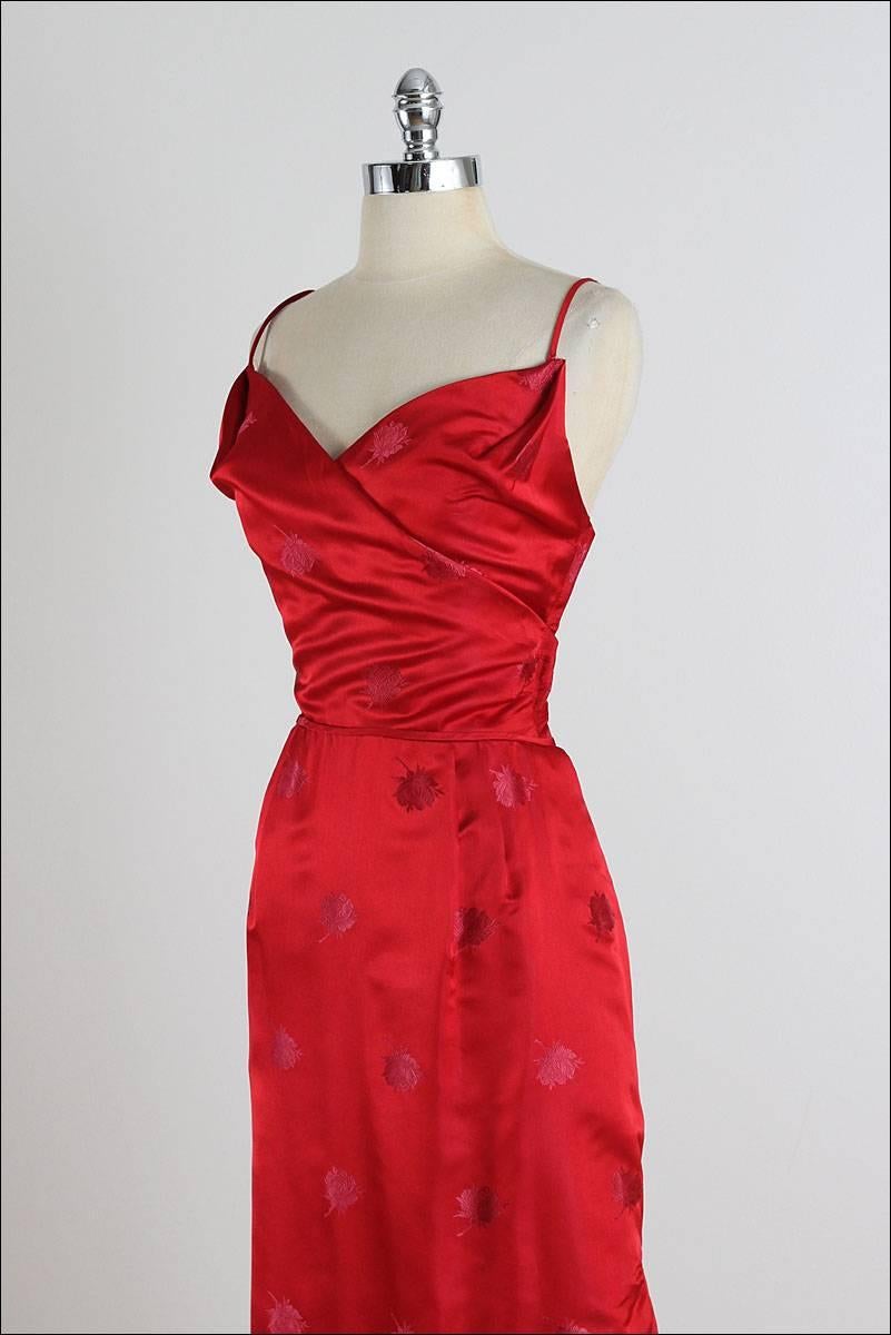 Vintage 1950s Bergdorf Goodman Red Rose Silk Brocade Dress 2