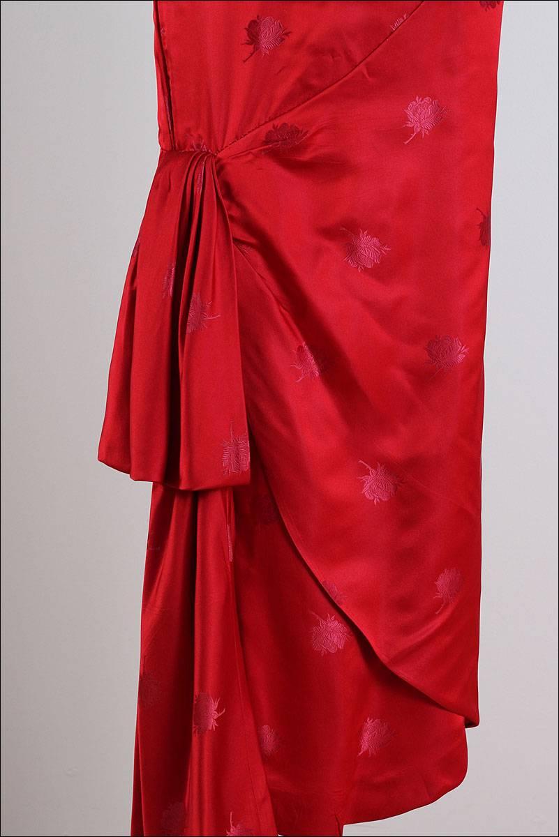 Vintage 1950s Bergdorf Goodman Red Rose Silk Brocade Dress 3