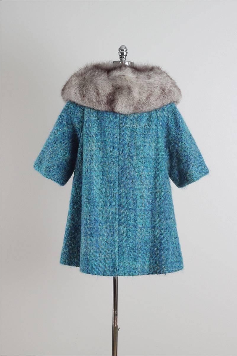 Vintage 1950s Lilli Ann Blue Wool & Silver Fox Fur Coat 4