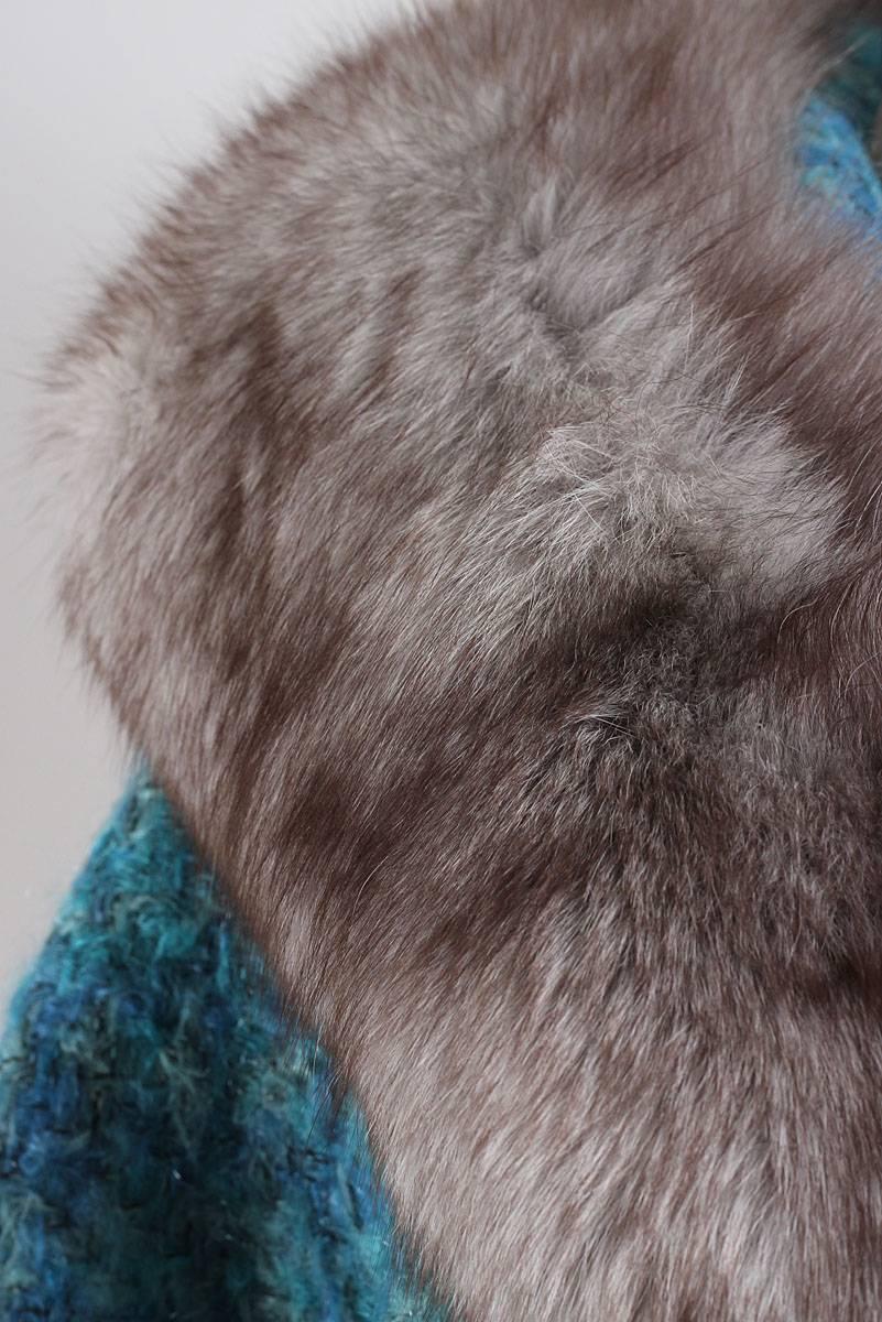 Vintage 1950s Lilli Ann Blue Wool & Silver Fox Fur Coat In Excellent Condition In Hudson on the Saint Croix, WI