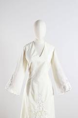 Vintage 1960s Ivory Floral Embroidered Dress