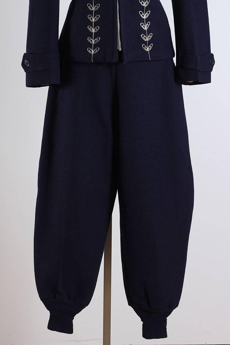 Women's Vintage 1940s Navy Embroidered Wool Ski Suit