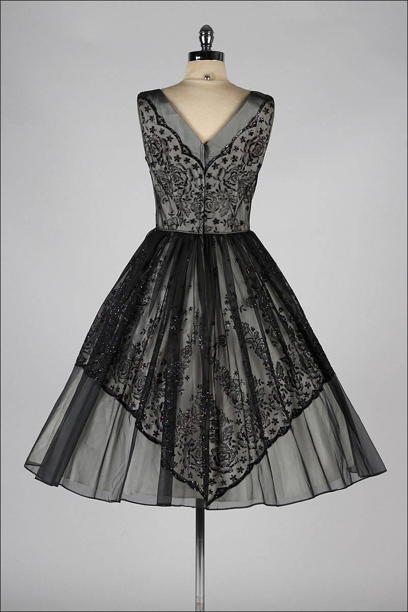 Vintage 1950s Glitter Flocked Chiffon Dress 2