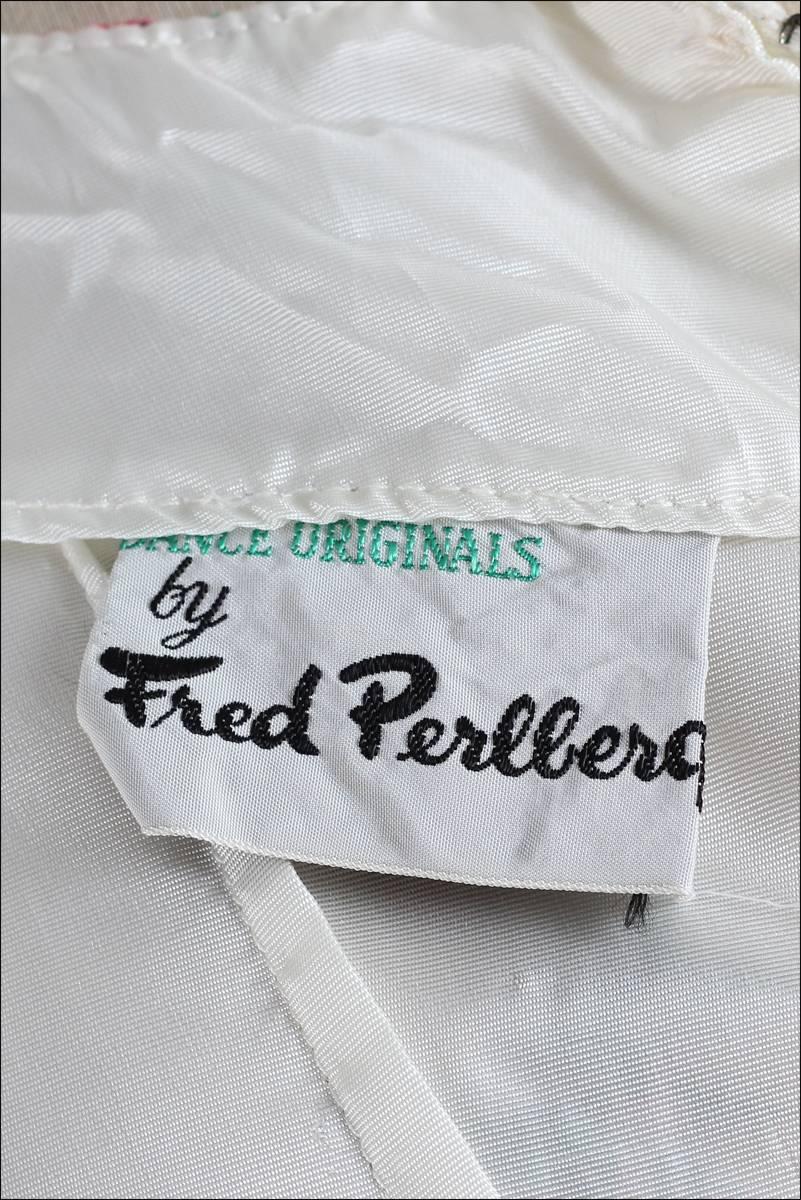 Vintage 1950s Fred Perlberg Embroidered Cocktail Dress For Sale 4