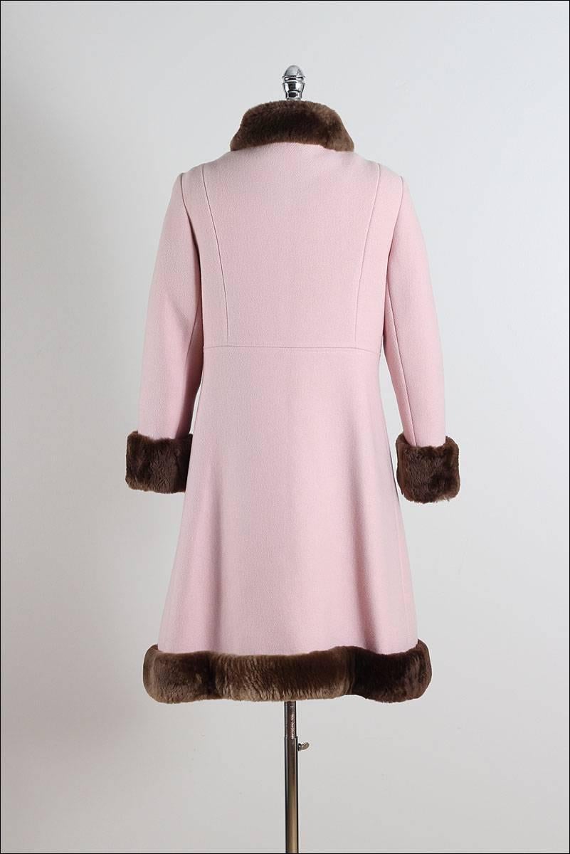 Women's Vintage 1960s Pink Wool Mouton Fur Coat