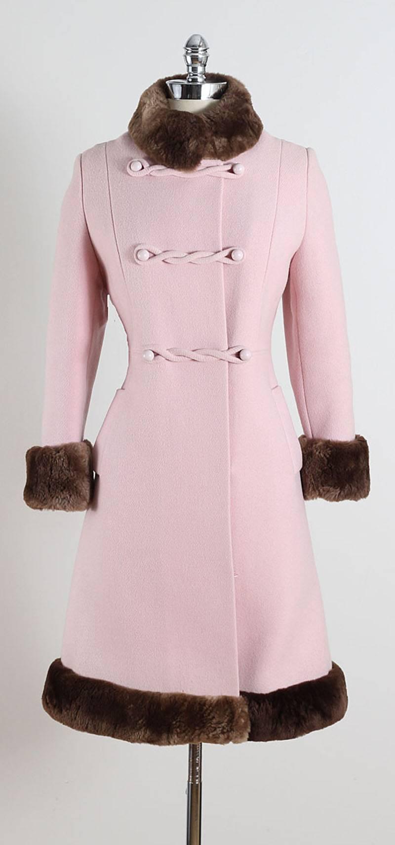Vintage 1960s Pink Wool Mouton Fur Coat 3