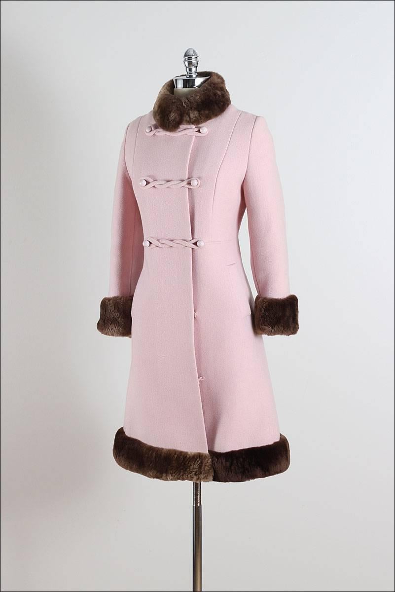 Vintage 1960s Pink Wool Mouton Fur Coat In Excellent Condition In Hudson on the Saint Croix, WI