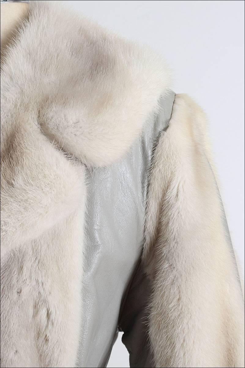 Vintage 1970s Gray Leather Silver Mink Fur Coat 1