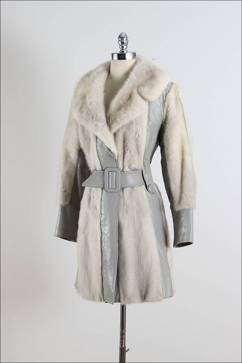 Vintage 1970s Gray Leather Silver Mink Fur Coat 2