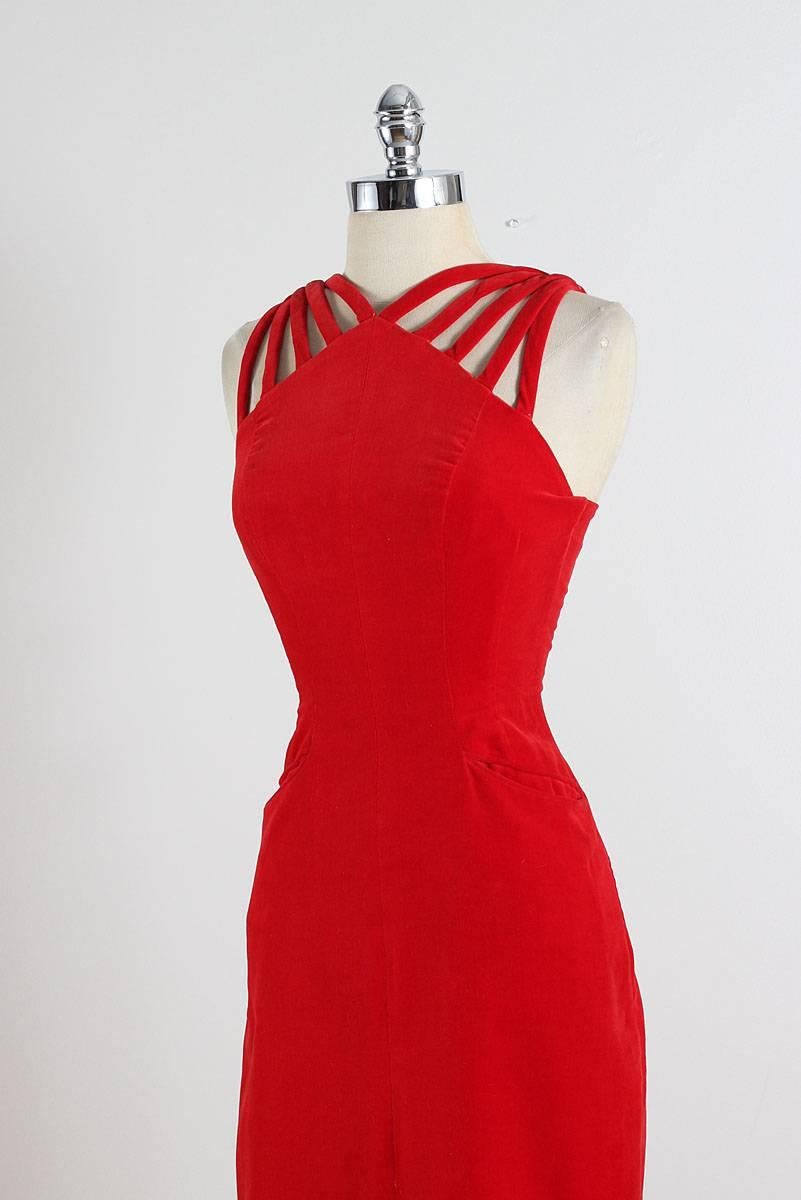 Vintage 1950s Mindy Ross Red Velvet Cocktail Dress In Excellent Condition In Hudson on the Saint Croix, WI