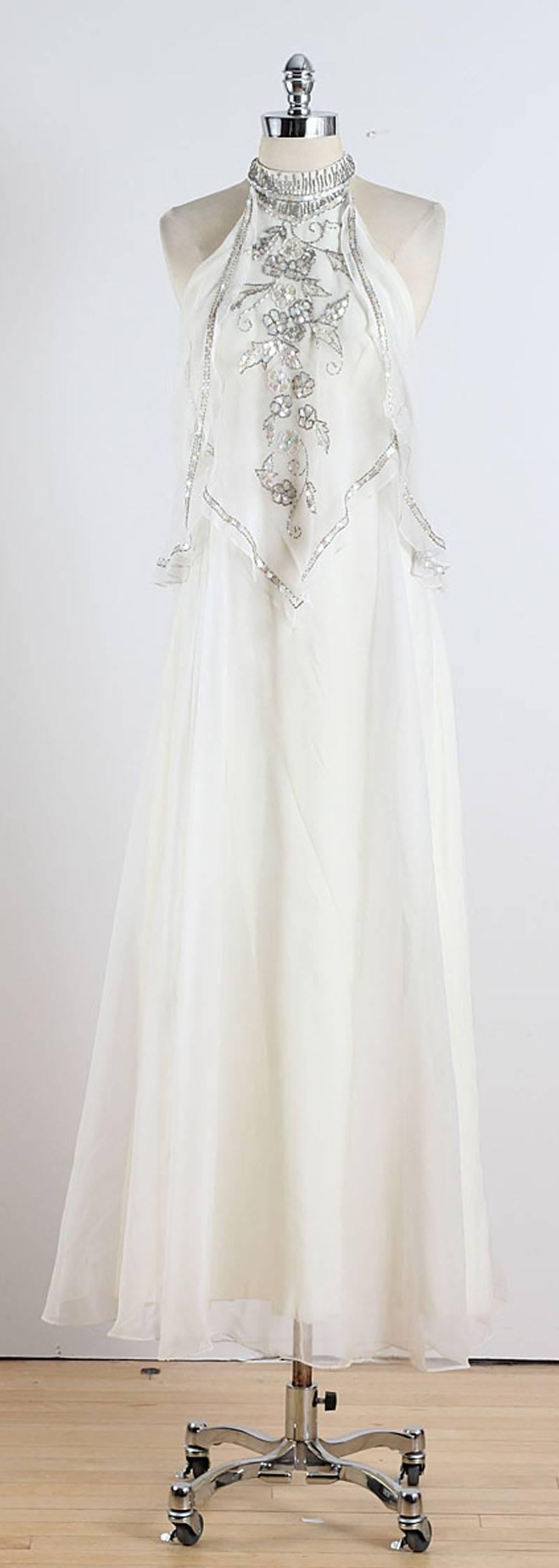 Vintage 1970s Jack Bryan Chiffon Goddess Halter Dress For Sale 5