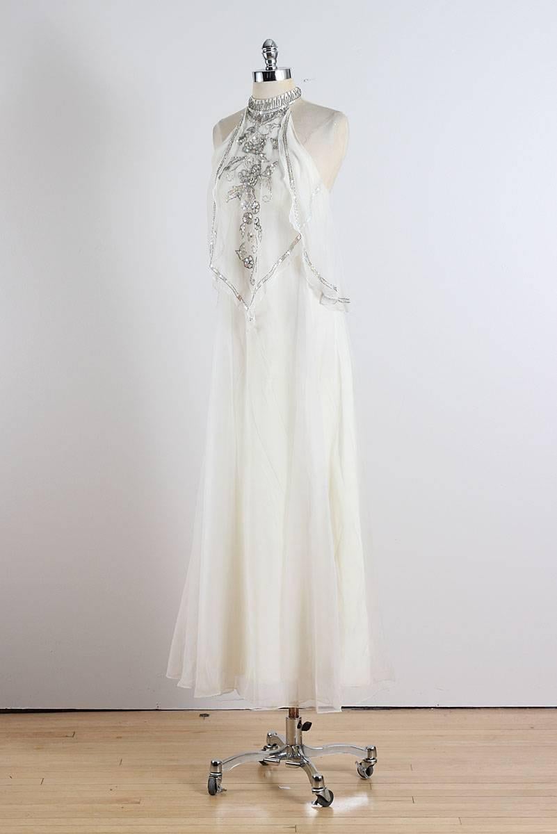 Vintage 1970s Jack Bryan Chiffon Goddess Halter Dress For Sale 2