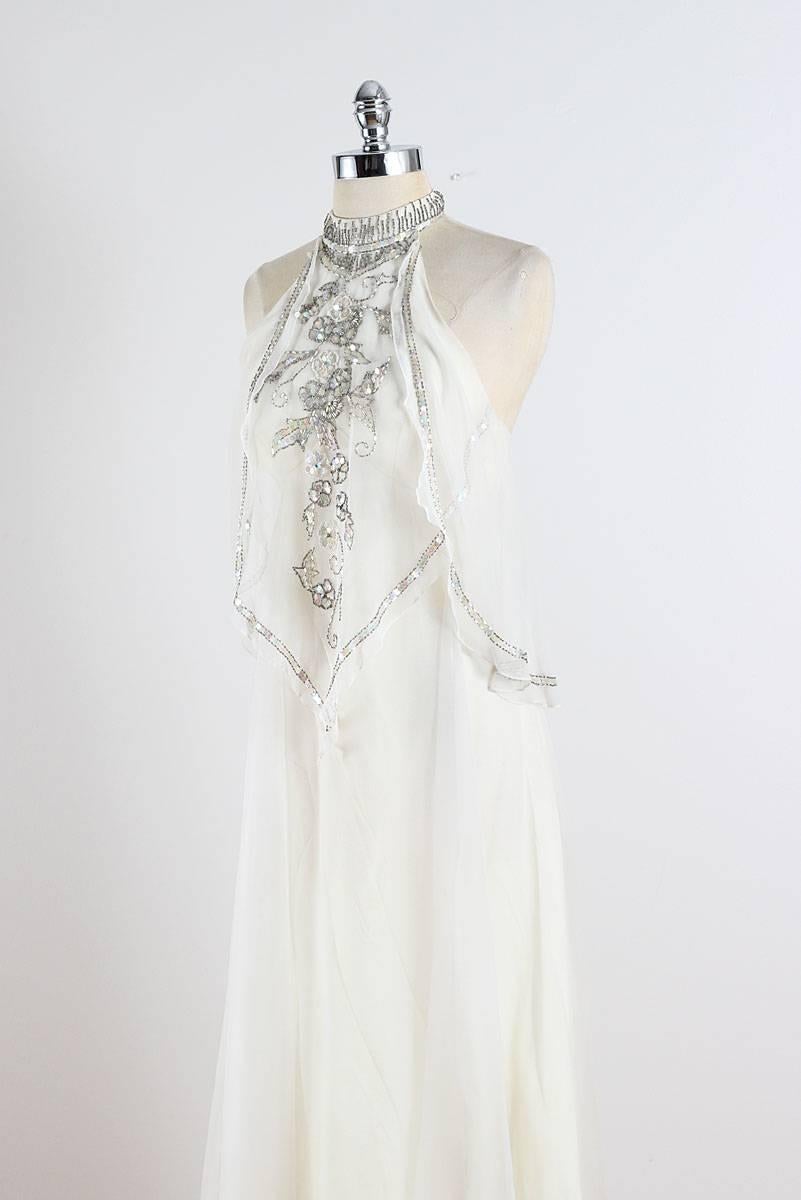 Vintage 1970s Jack Bryan Chiffon Goddess Halter Dress For Sale 3