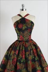 Vintage 1950s Rose Print Halter Dress
