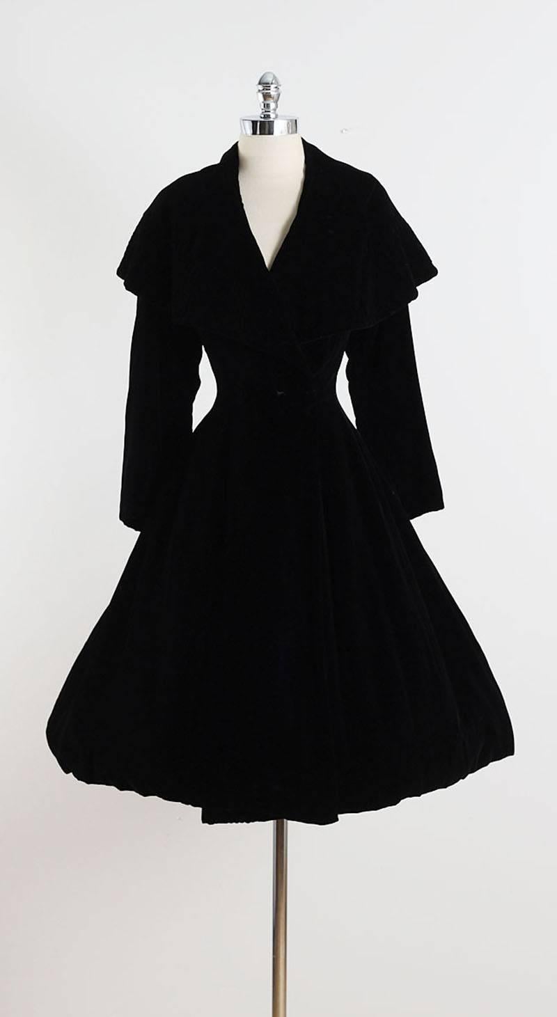 Vintage 1950s Black Silk Velvet Lilli Ann Princess Coat 3