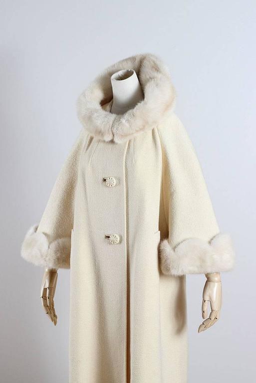 Vintage 1950s Youthcraft Ivory Wool Mink Fur Swing Coat at 1stDibs
