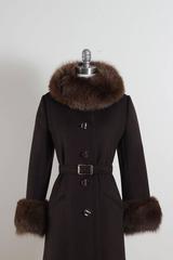 Vintage 1960s Chocolate Brown Wool Fox Fur Coat