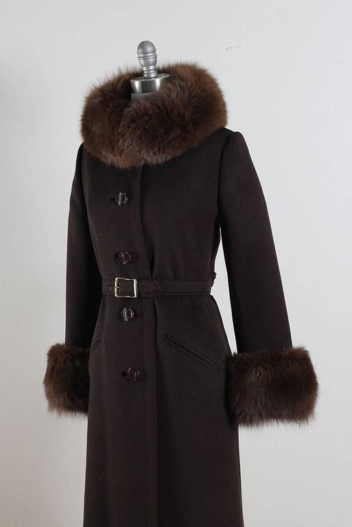 Vintage 1960s Chocolate Brown Wool Fox Fur Coat For Sale at 1stDibs
