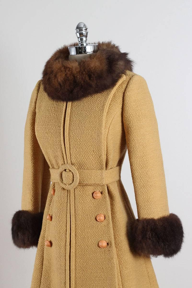 Vintage 1960s Youthcraft Butterscotch Wool Coat For Sale 3